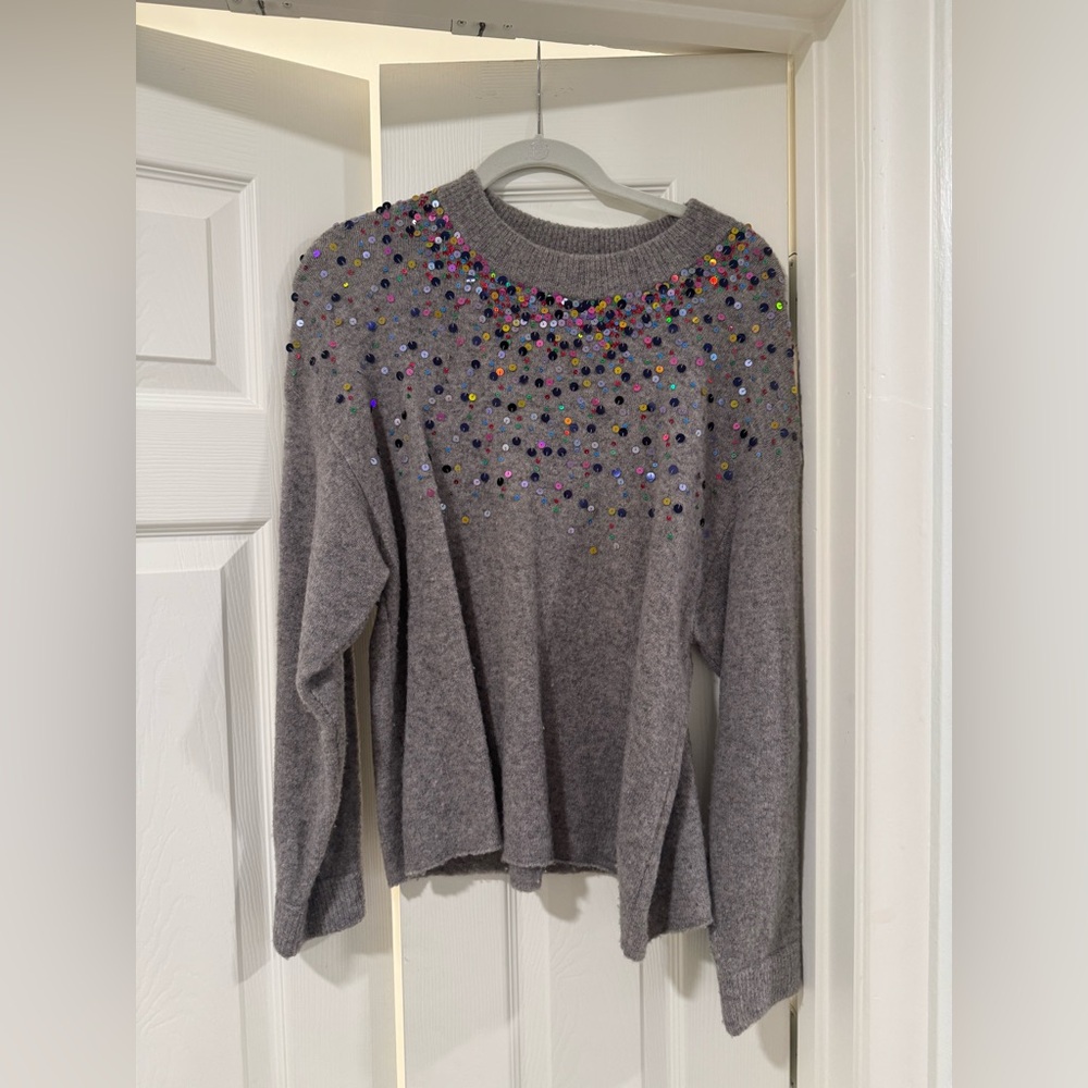 Gray Sweater with Colorful Sequin Design